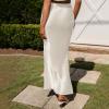 imageIDOPIP Women High Waist Satin Skirt Elegant Summer Long Maxi Skirt Formal Trendy Ruffle Work Skirts Elastic Casual Midi SkirtWhite