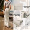 imageIDOPIP Women High Waist Satin Skirt Elegant Summer Long Maxi Skirt Formal Trendy Ruffle Work Skirts Elastic Casual Midi SkirtWhite