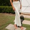 imageIDOPIP Women High Waist Satin Skirt Elegant Summer Long Maxi Skirt Formal Trendy Ruffle Work Skirts Elastic Casual Midi SkirtWhite