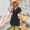 imageIDOPIP Women Short Sleeve Hollow Out Mini Dress Summer Casual Ruffle Dress Aline V Neck Sundress Beach Lace Vacation DressBlack