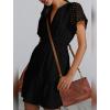 imageIDOPIP Women Short Sleeve Hollow Out Mini Dress Summer Casual Ruffle Dress Aline V Neck Sundress Beach Lace Vacation DressBlack