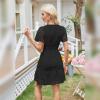 imageIDOPIP Women Short Sleeve Hollow Out Mini Dress Summer Casual Ruffle Dress Aline V Neck Sundress Beach Lace Vacation DressBlack