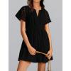 imageIDOPIP Women Short Sleeve Hollow Out Mini Dress Summer Casual Ruffle Dress Aline V Neck Sundress Beach Lace Vacation DressBlack