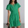 imageIDOPIP Women Short Sleeve Hollow Out Mini Dress Summer Casual Ruffle Dress Aline V Neck Sundress Beach Lace Vacation DressGreen