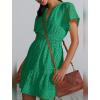 imageIDOPIP Women Short Sleeve Hollow Out Mini Dress Summer Casual Ruffle Dress Aline V Neck Sundress Beach Lace Vacation DressGreen