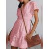 imageIDOPIP Women Short Sleeve Hollow Out Mini Dress Summer Casual Ruffle Dress Aline V Neck Sundress Beach Lace Vacation DressPink