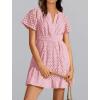 imageIDOPIP Women Short Sleeve Hollow Out Mini Dress Summer Casual Ruffle Dress Aline V Neck Sundress Beach Lace Vacation DressPink