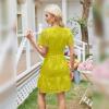 imageIDOPIP Women Short Sleeve Hollow Out Mini Dress Summer Casual Ruffle Dress Aline V Neck Sundress Beach Lace Vacation DressYellow