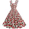 imageIDOPIP Women Vintage Elegant Swing Dress Mango Strawberry Cherry Rose Print Midi Dress 1950s Retro A Line Cocktail Prom Gown