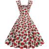 imageIDOPIP Women Vintage Elegant Swing Dress Mango Strawberry Cherry Rose Print Midi Dress 1950s Retro A Line Cocktail Prom Gown