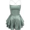 imageIDOPIP Womens Crisscross Straps Satin Romper Dress Summer Sexy Ruffle Layer Jumpsuit Mini Dress Formal Prom Party Gown Elegant Wedding Guest Outfit Backless Short Dress Green L