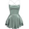 imageIDOPIP Womens Crisscross Straps Satin Romper Dress Summer Sexy Ruffle Layer Jumpsuit Mini Dress Formal Prom Party Gown Elegant Wedding Guest Outfit Backless Short Dress Green L