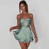 imageIDOPIP Womens Crisscross Straps Satin Romper Dress Summer Sexy Ruffle Layer Jumpsuit Mini Dress Formal Prom Party Gown Elegant Wedding Guest Outfit Backless Short Dress Green L