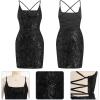 imageIDOPIP Womens Sparkly Sequin Dress Spaghetti Straps Bodycon Mini Dress Glitter Homecoming Cocktail Party Night Club DressesBlack