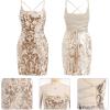 imageIDOPIP Womens Sparkly Sequin Dress Spaghetti Straps Bodycon Mini Dress Glitter Homecoming Cocktail Party Night Club DressesGold