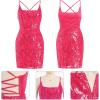 imageIDOPIP Womens Sparkly Sequin Dress Spaghetti Straps Bodycon Mini Dress Glitter Homecoming Cocktail Party Night Club DressesHot Pink