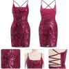 imageIDOPIP Womens Sparkly Sequin Dress Spaghetti Straps Bodycon Mini Dress Glitter Homecoming Cocktail Party Night Club DressesPurplish Red