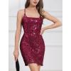 imageIDOPIP Womens Sparkly Sequin Dress Spaghetti Straps Bodycon Mini Dress Glitter Homecoming Cocktail Party Night Club DressesPurplish Red