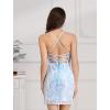 imageIDOPIP Womens Sparkly Sequin Dress Spaghetti Straps Bodycon Mini Dress Glitter Homecoming Cocktail Party Night Club DressesSky Blue