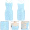 imageIDOPIP Womens Sparkly Sequin Dress Spaghetti Straps Bodycon Mini Dress Glitter Homecoming Cocktail Party Night Club DressesSky Blue