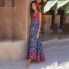 imageIDOPIP Womens Summer Casual Dress Beach Floral Maxi Dress Elegant Spaghetti Sleeveless Smocked Sundress Weeding Guest DressDark Blue