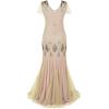 imageWomens 1920s Flapper Dress Vintage Great Gatsby Party Sequin Maxi Evening Cocktail Dresses with 20s Accessories SetApricot