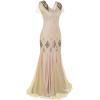imageWomens 1920s Flapper Dress Vintage Great Gatsby Party Sequin Maxi Evening Cocktail Dresses with 20s Accessories SetApricot