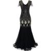 imageWomens 1920s Flapper Dress Vintage Great Gatsby Party Sequin Maxi Evening Cocktail Dresses with 20s Accessories SetBlack  Gold
