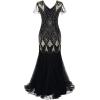 imageWomens 1920s Flapper Dress Vintage Great Gatsby Party Sequin Maxi Evening Cocktail Dresses with 20s Accessories SetBlack  Gold