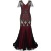imageWomens 1920s Flapper Dress Vintage Great Gatsby Party Sequin Maxi Evening Cocktail Dresses with 20s Accessories SetDark Red