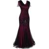 imageWomens 1920s Flapper Dress Vintage Great Gatsby Party Sequin Maxi Evening Cocktail Dresses with 20s Accessories SetRed