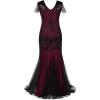 imageWomens 1920s Flapper Dress Vintage Great Gatsby Party Sequin Maxi Evening Cocktail Dresses with 20s Accessories SetRed