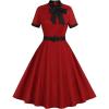 imageIDOPIP 1950s Women Vintage Swing Dress Elegant Tie Neck Cocktail Midi Dress ALine Formal Wedding Evening Party Retro DressWine Red