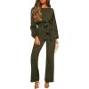 imageIDOPIP Women Belted Wide Leg Jumpsuit Elegant Romper Formal Jumpsuit Casual Long Sleeve Round Neck Business Dressy Jumpsuit