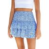imageIDOPIP Women Boho Mini Skirt Summer High Waist Floral Layered Skirt Casual Ruffle Smocked Skirt Club Party Evening SkirtBluefloral Print