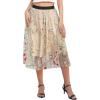 imageIDOPIP Women Floral Embroidered Mesh Skirt Elegant Elastic Waist Tulle Midi Skirt Cocktail Party Layered A Line Skirt DressApricot