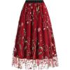 imageIDOPIP Women Floral Embroidered Mesh Skirt Elegant Elastic Waist Tulle Midi Skirt Cocktail Party Layered A Line Skirt DressRed