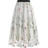 imageIDOPIP Women Floral Embroidered Mesh Skirt Elegant Elastic Waist Tulle Midi Skirt Cocktail Party Layered A Line Skirt DressWhite