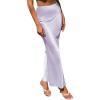imageIDOPIP Women High Waist Satin Skirt Elegant Summer Long Maxi Skirt Formal Trendy Ruffle Work Skirts Elastic Casual Midi SkirtLight Purple