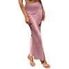 imageIDOPIP Women High Waist Satin Skirt Elegant Summer Long Maxi Skirt Formal Trendy Ruffle Work Skirts Elastic Casual Midi SkirtPink