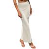 imageIDOPIP Women High Waist Satin Skirt Elegant Summer Long Maxi Skirt Formal Trendy Ruffle Work Skirts Elastic Casual Midi SkirtWhite