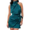 imageIDOPIP Women Summer Elegant Satin Mini Dress Formal Bridesmaid Wedding Guest Dress Party Tie Knot Dress Halter Cocktail Gown