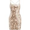 imageIDOPIP Womens Sparkly Sequin Dress Spaghetti Straps Bodycon Mini Dress Glitter Homecoming Cocktail Party Night Club DressesGold