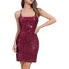 imageIDOPIP Womens Sparkly Sequin Dress Spaghetti Straps Bodycon Mini Dress Glitter Homecoming Cocktail Party Night Club DressesPurplish Red