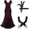 imageWomens 1920s Flapper Dress Vintage Great Gatsby Party Sequin Maxi Evening Cocktail Dresses with 20s Accessories SetRed
