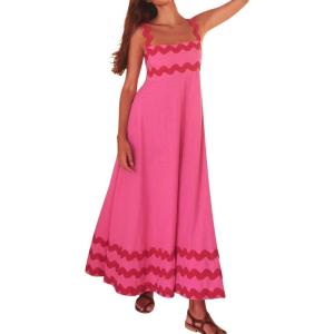 imageIDOPIP Womens Summer Casual Dress Beach Floral Maxi Dress Elegant Spaghetti Sleeveless Smocked Sundress Weeding Guest DressPink