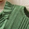 imageIDOPIP Toddler Girls Sweater Dress Long Sleeve Ribbed Knit Ruffle Dress Kids Birthday Pageant Winter Fall Christmas DressGreen