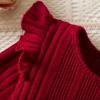 imageIDOPIP Toddler Girls Sweater Dress Long Sleeve Ribbed Knit Ruffle Dress Kids Birthday Pageant Winter Fall Christmas DressRed