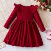 imageIDOPIP Toddler Girls Sweater Dress Long Sleeve Ribbed Knit Ruffle Dress Kids Birthday Pageant Winter Fall Christmas DressRed