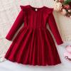 imageIDOPIP Toddler Girls Sweater Dress Long Sleeve Ribbed Knit Ruffle Dress Kids Birthday Pageant Winter Fall Christmas DressRed